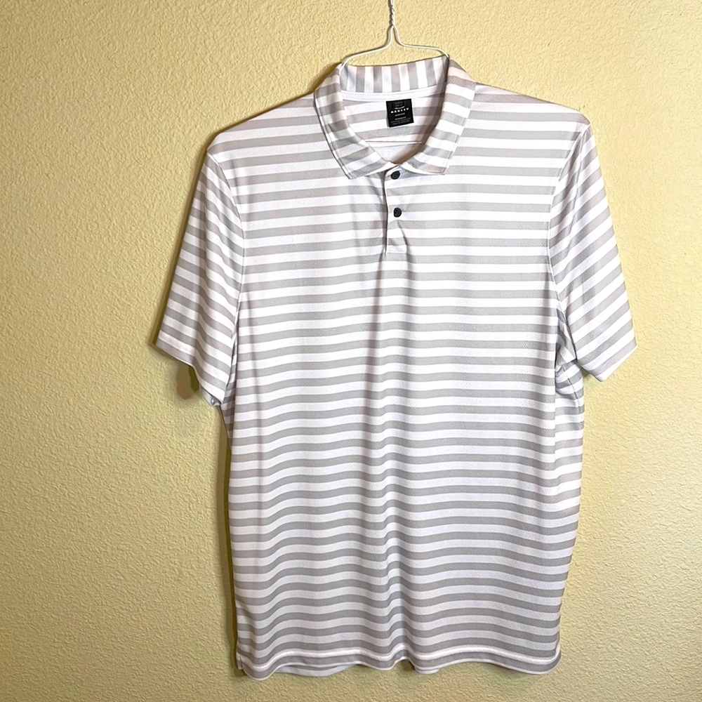 Oakley Sz L polo gray and white stripe; super light